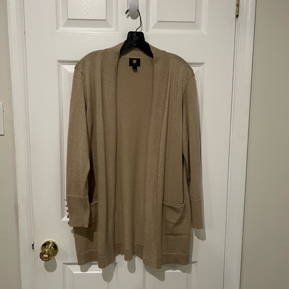 JM Collection Champagne Gold Open-Front Cardigan